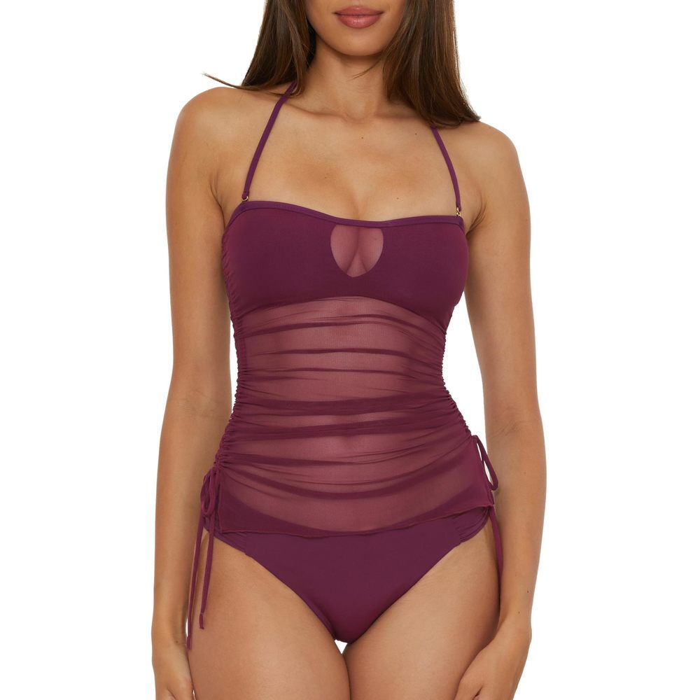 BECCA Bandeau Tankini Sheer Swimsuit Tops Purple Large